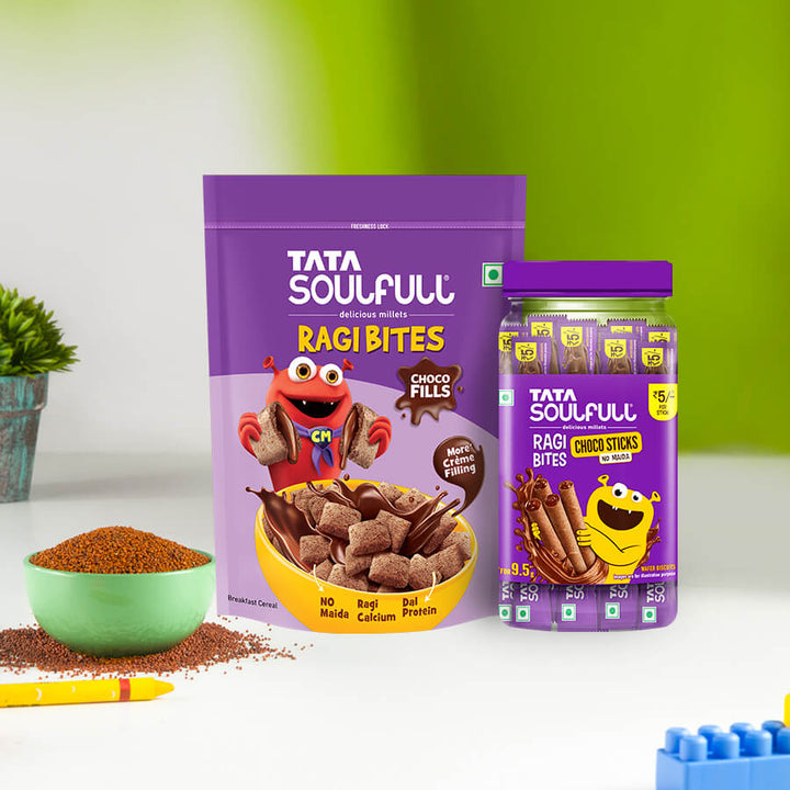 Ragi Bites Choco Fills 250g + Choco Sticks Jar Sticker (30 Sticks) Combo | 556g