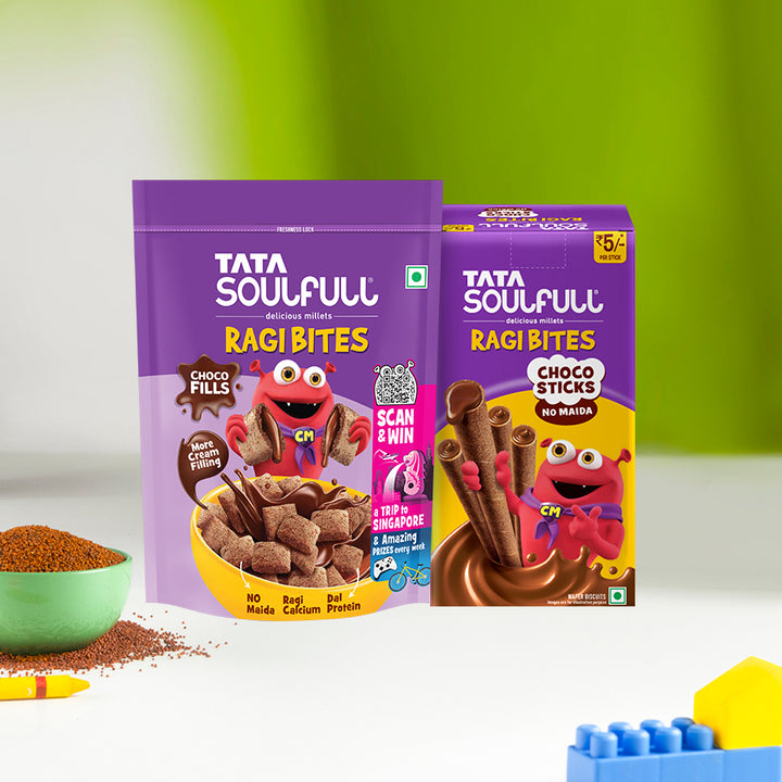 Ragi Bites Choco Fills 250g + Choco Sticks Box  (34 Sticks) Combo | 556g