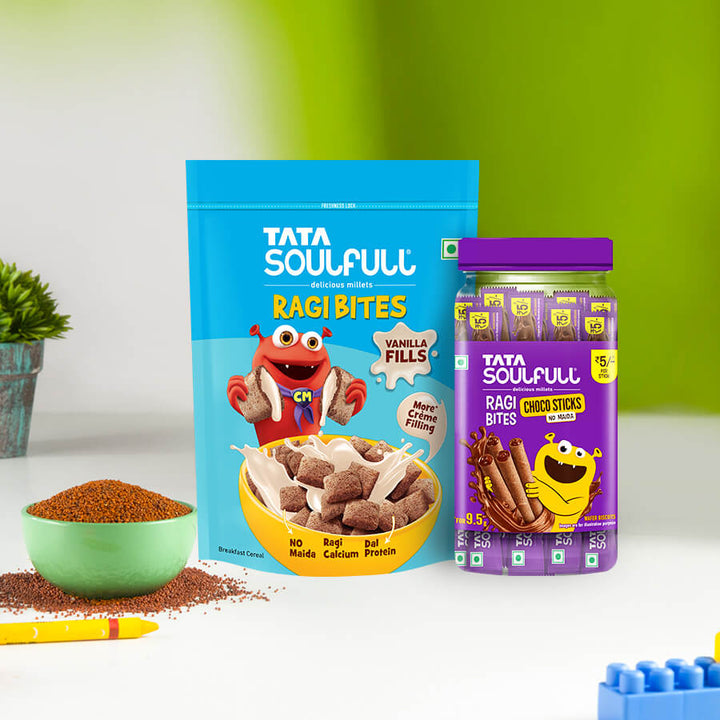Ragi Bites Vanilla Fills 250g + Choco Sticks Jar Sticker (30 Sticks) Combo | 556g