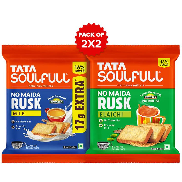 No Maida Rusk – Elaichi Rusk Pack of 183g x 2  & Milk Rusk Pack of  198g x 2